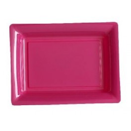 12 Assiettes rectangulaires plastiques fuchsia 27.5x20 cm