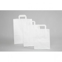 50 sacs papier blanc lisse poignées plates